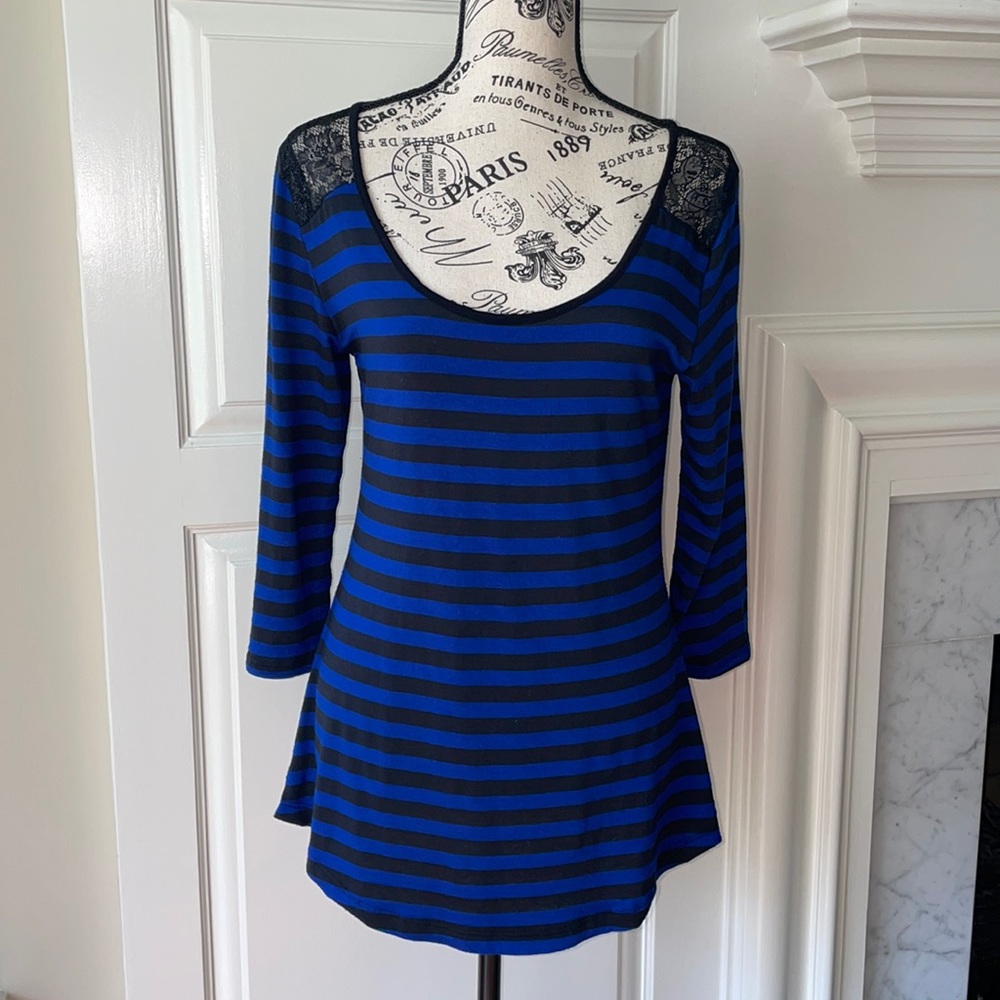 Fenn Wright Manson Blue Black Striped Lace Top